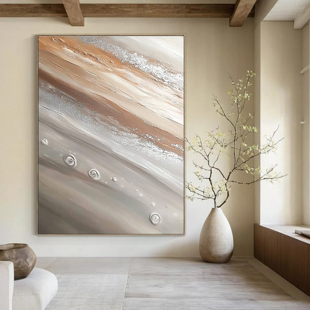 Beige and Silver Textured Art - Tactile Minimalist Abstract Painting GAB0441