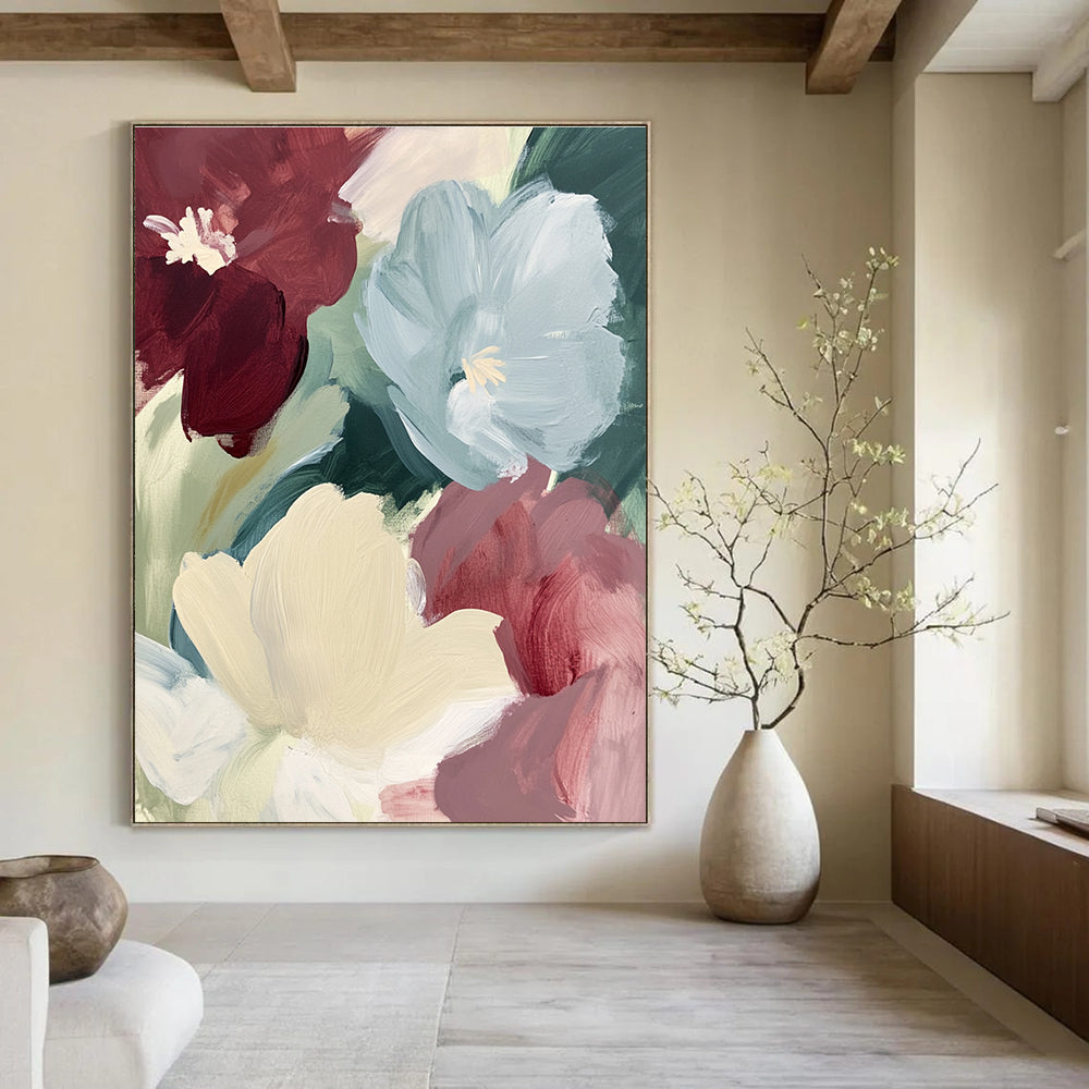 Soft - Toned Floral Abstract Painting for Cozy Living Rooms GAB1040