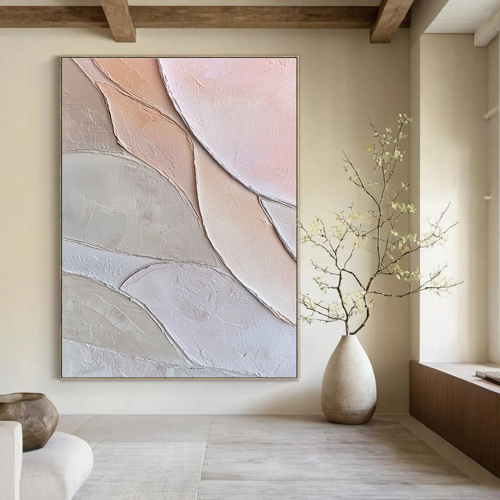 Pastel Colored Leaf Shapes Abstract Painting with 3D Textures GAB0061