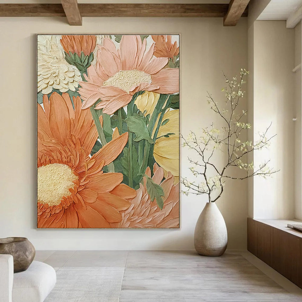 3D Floral Relief Abstract Painting for Elegant Dining Rooms HENG423