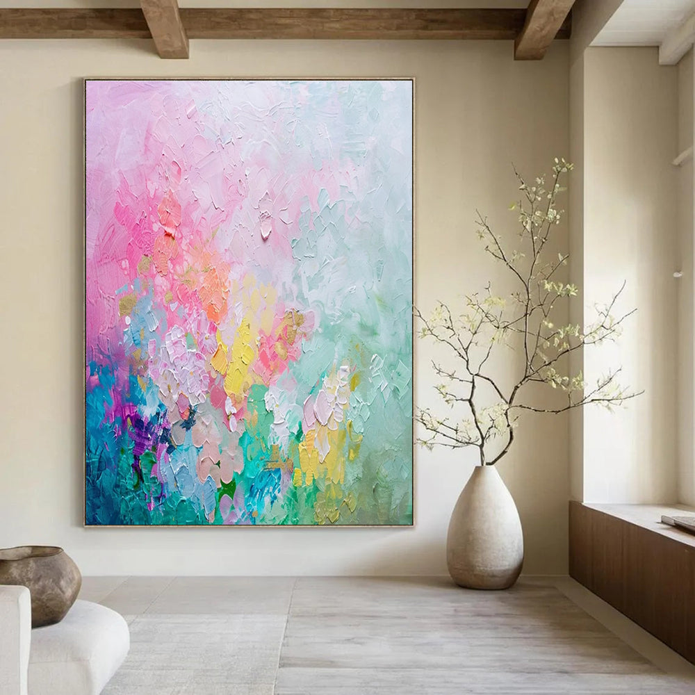 Pastel Floral Abstract Painting for Feminine Bedroom Decor HENG070