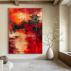 Cultural Red - Black Pagoda Abstract Painting: Heritage Meets Modern Art GAB0956