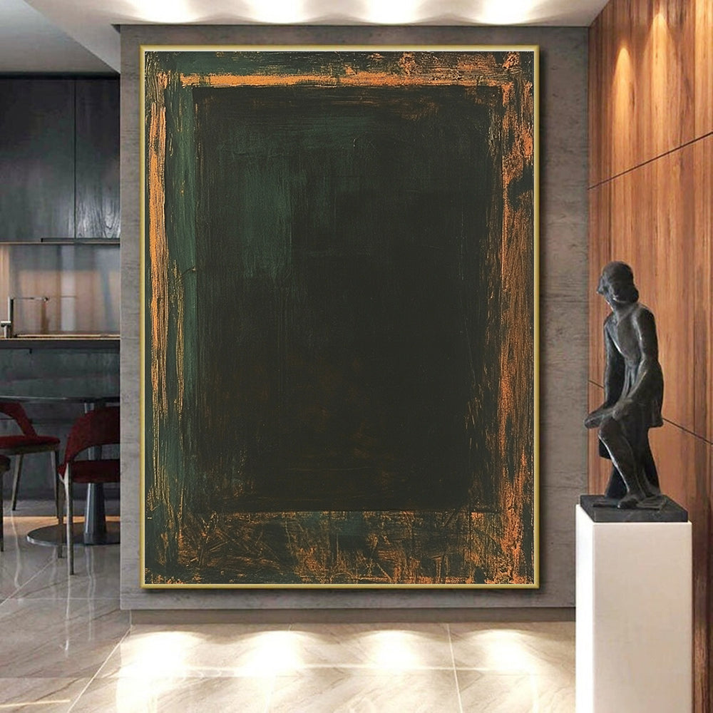 Framed Dark Rectangle Abstract Painting with Mysterious Allure WINK089
