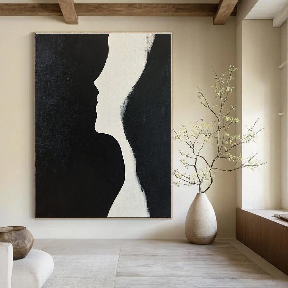Profile Silhouette Minimalist Abstract Painting in Black and White GAB0026