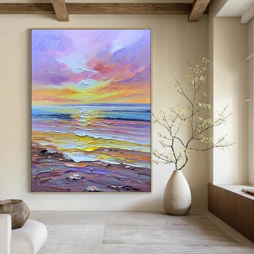 Dreamy Colorful Seaside Sunset Abstract Painting for Relaxing Spaces HENG261