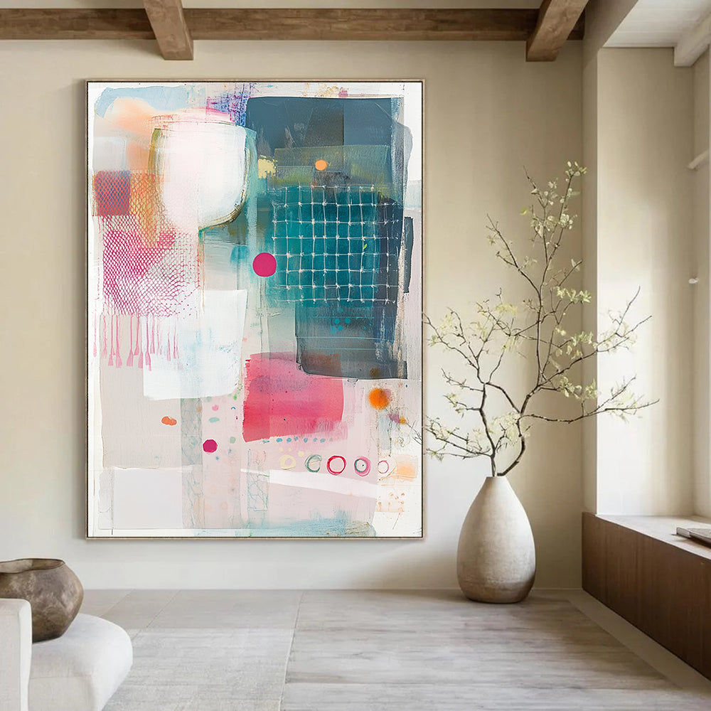 Mesh and Shape Collage Textured Graphic Abstract Painting GAB0247