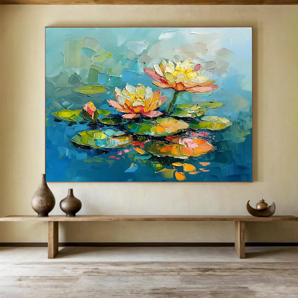 Water Lilies Colorful Abstract Painting for Tranquil Spaces YHT087