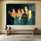 Gold Splash on Green Abstract Painting with Luxurious Accents ABS418
