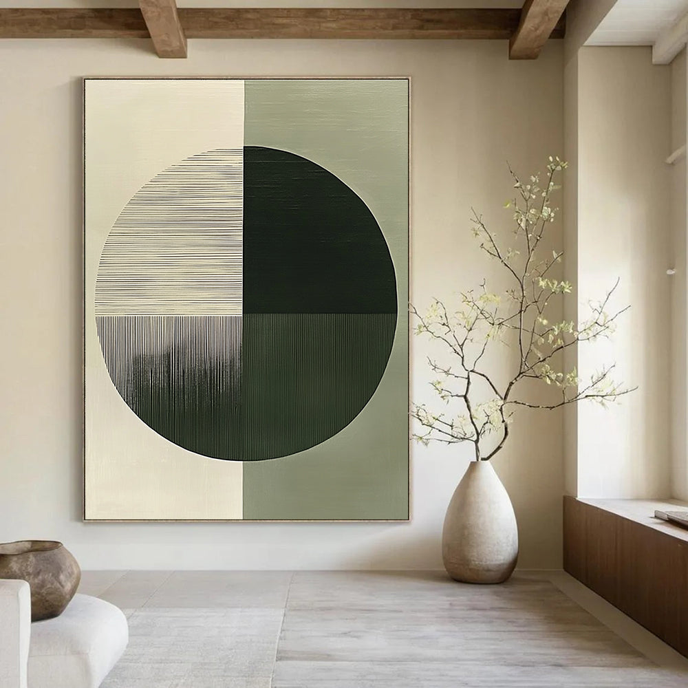 Half and Half Circle Abstract Painting for Minimalist Office Receptions GAB1381