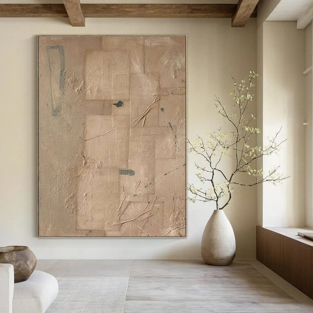 Beige Collage - Style Abstract Painting for Eclectic Interiors HENG336