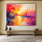 Colorful Sunset Sailboats with Vivid Palette Abstract Painting ABS321