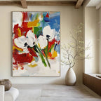 White Blooms on Color Abstract Painting for Modern Bridal Suites GAB0763
