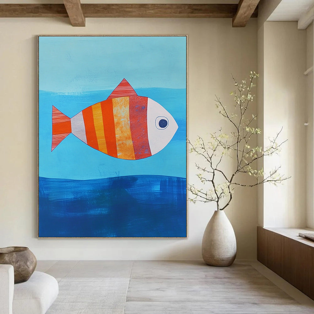 Striped Fish Abstract Painting of Whimsical Sea Life GAB0128