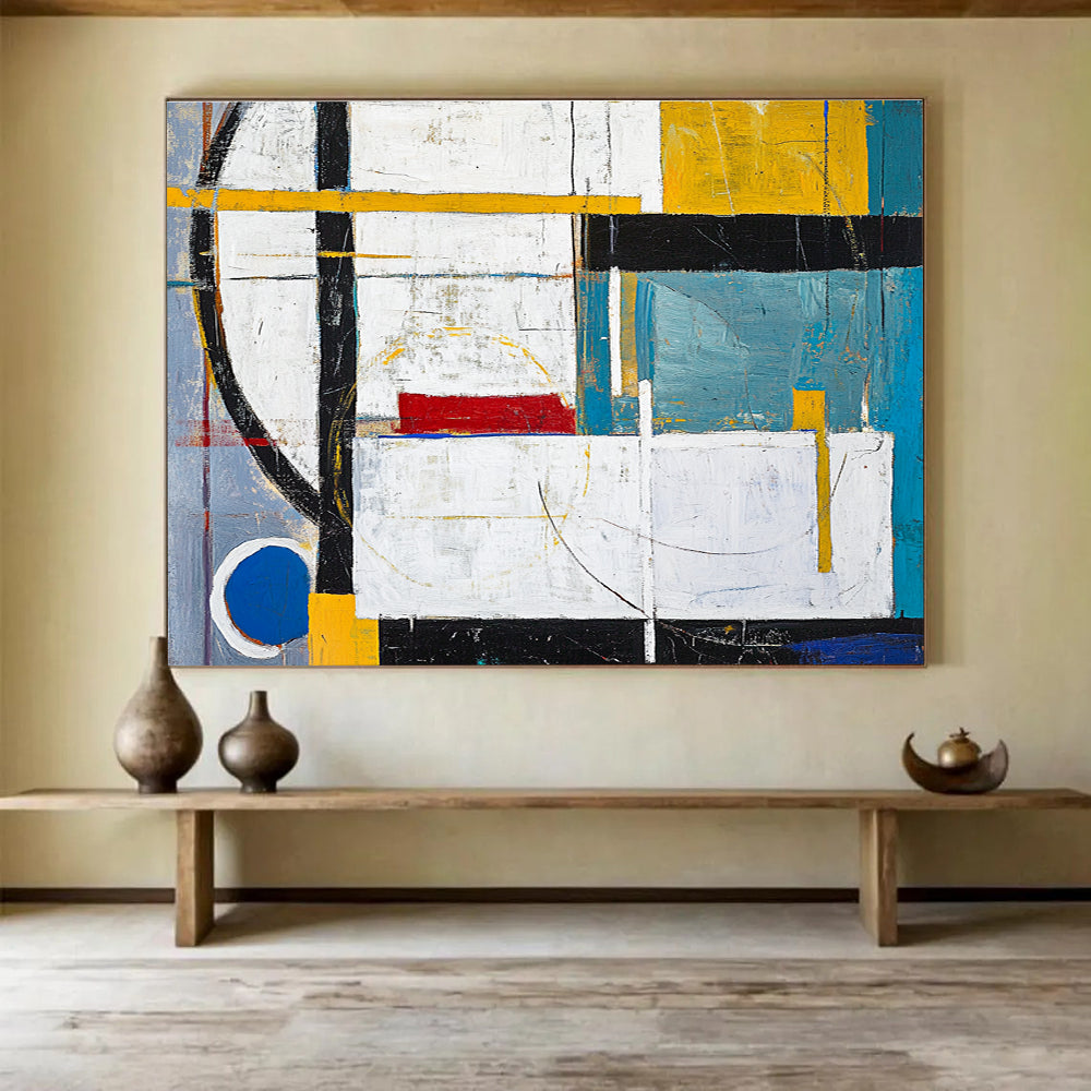 Geometric Color Block Abstract Painting with Structured Vibrant Shapes ABS549
