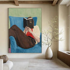 Reader in Blue Chair Figurative Painting for Cozy Reading Nooks HENG303
