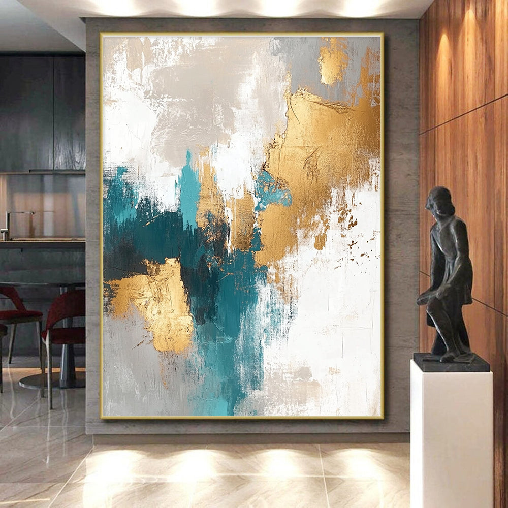 Teal - and - Gold Abstract Painting with Coastal Sophistication WINK328