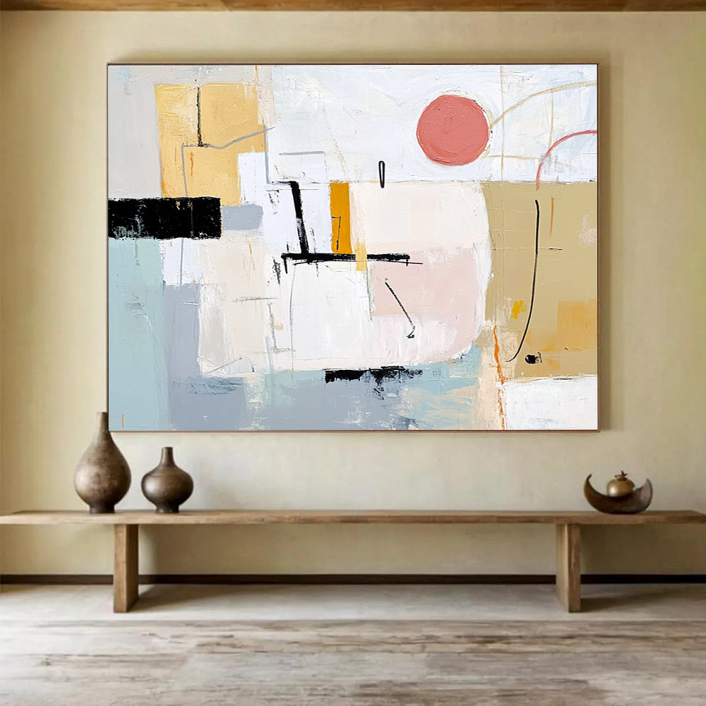Soft - Toned Minimalist Geometric Abstract Painting ABS202
