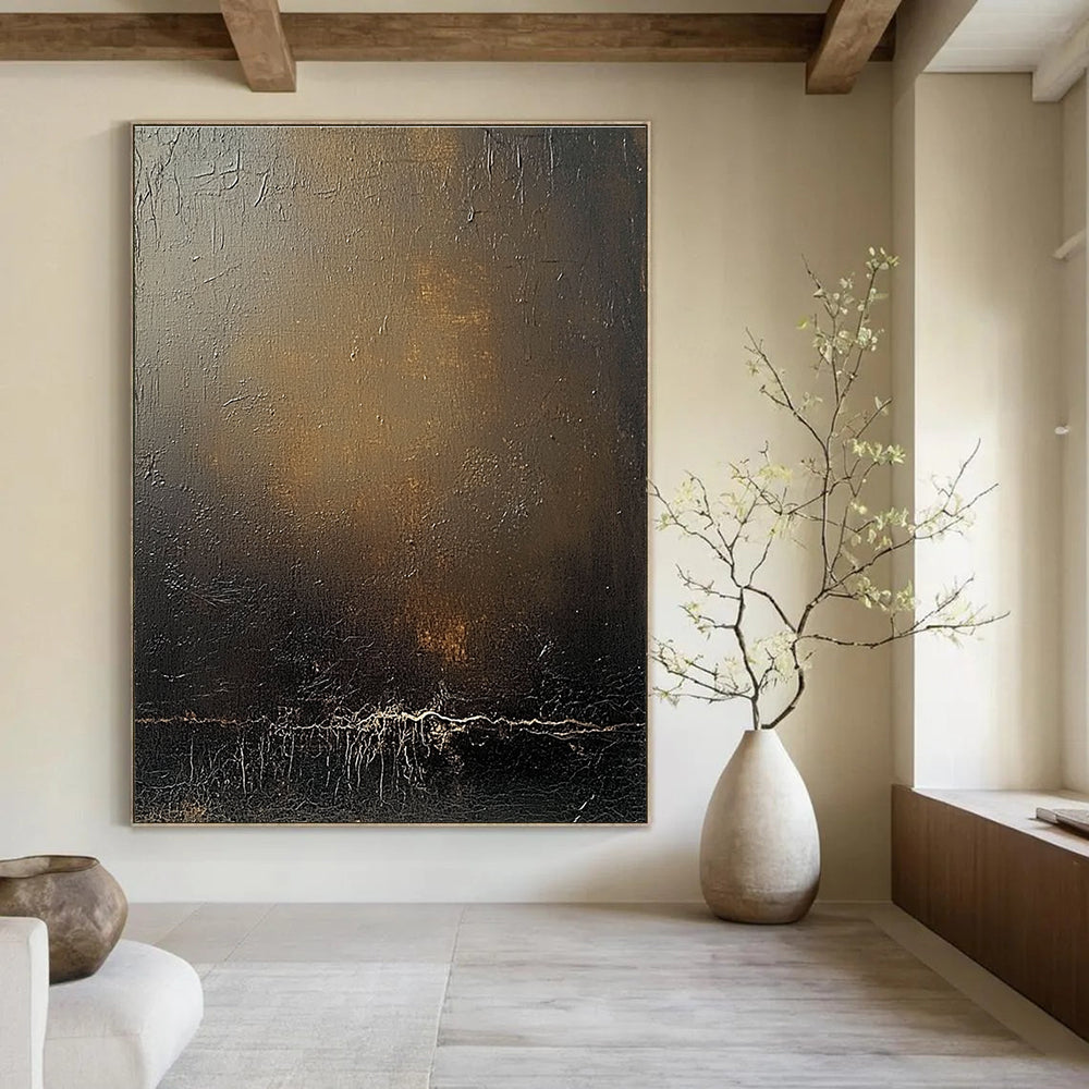 Dark Textured Canvas Mysterious Abstract Painting for Dramatic Spaces GAB1474