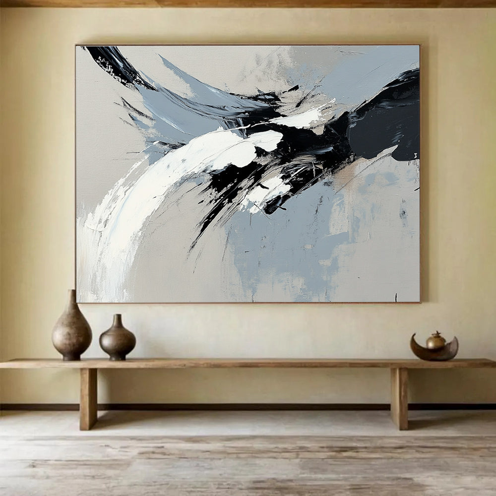 Gray and Black Dynamic Abstract with Bold Brushstrokes Abstract Painting ABS387