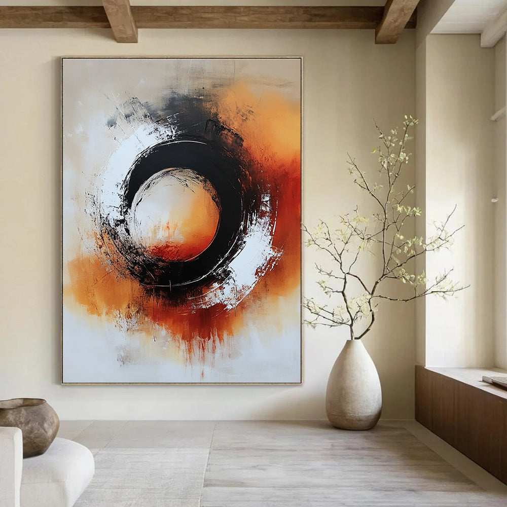 Black and Orange Circular Abstract Painting for Modern - Edgy Home Theaters GAB0935