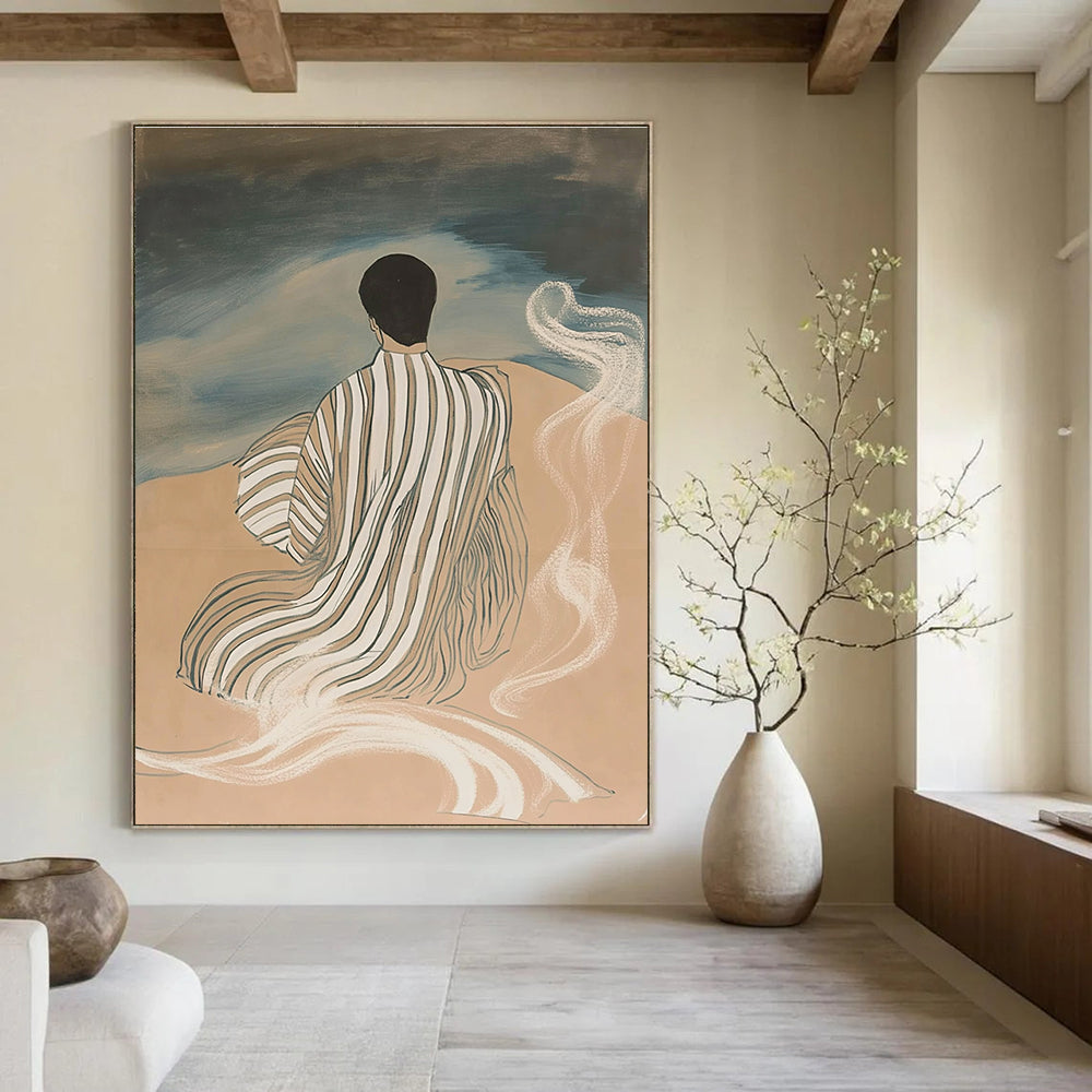 Figure by the Sea Serene Narrative Abstract Painting GAB0253