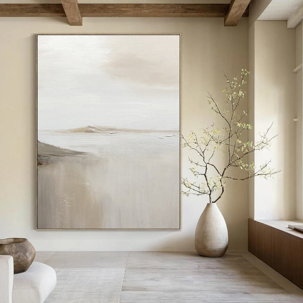 Pale Toned Abstract Seaside Distance Abstract Painting for Light - Filled Living Spaces HENG359