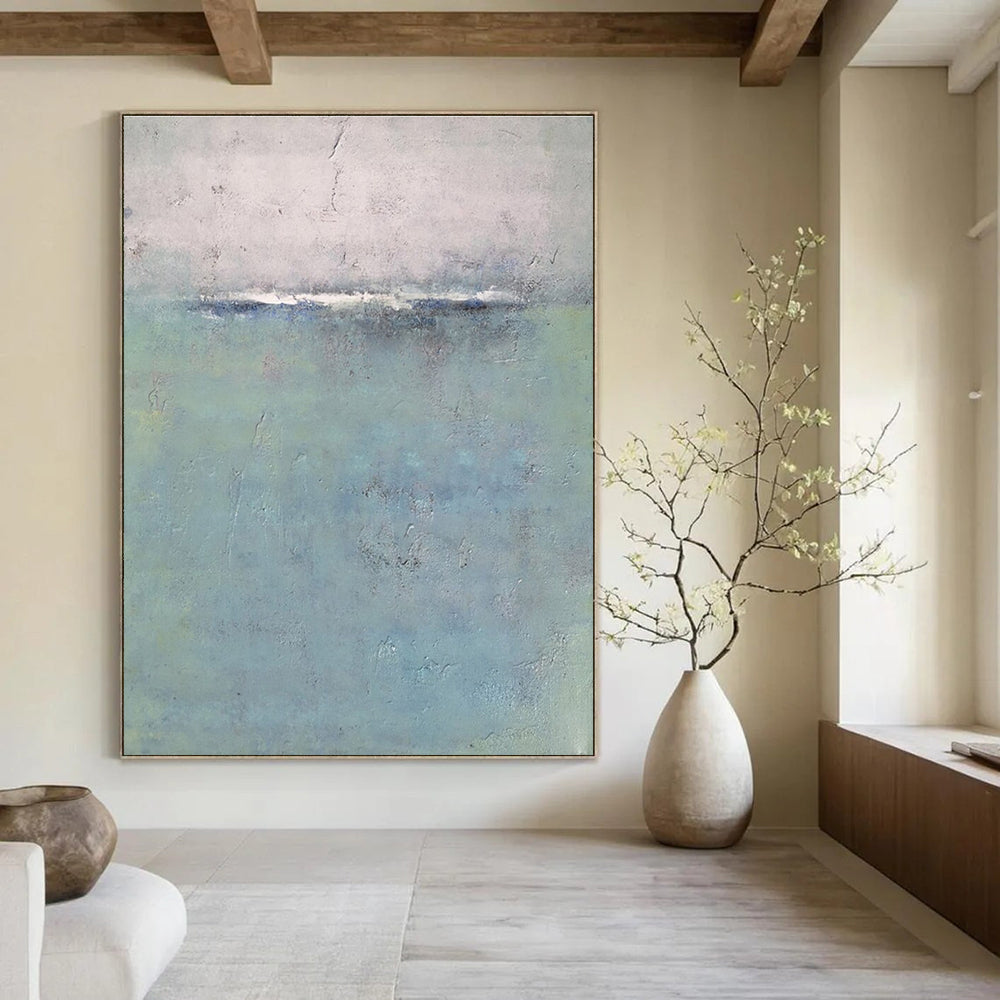 Subtle Toned Abstract Seaside Horizon Abstract Painting for Serene Home Offices HENG354