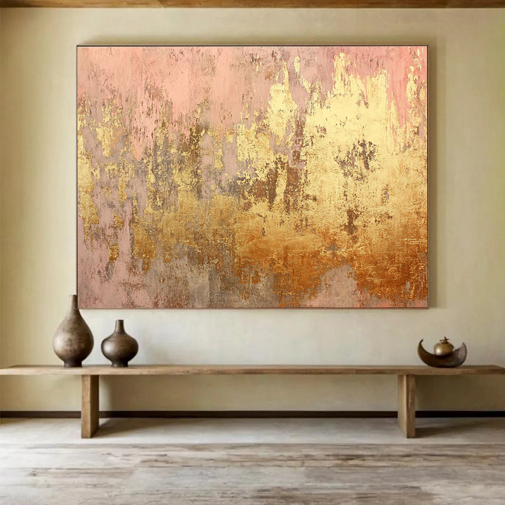 Pink & Gold Abstract  Elegant Textured Art ABS071