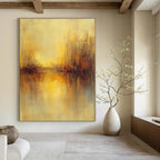 Golden River Landscape Abstract Painting for Rustic - Style Wine Cellars GAB1279