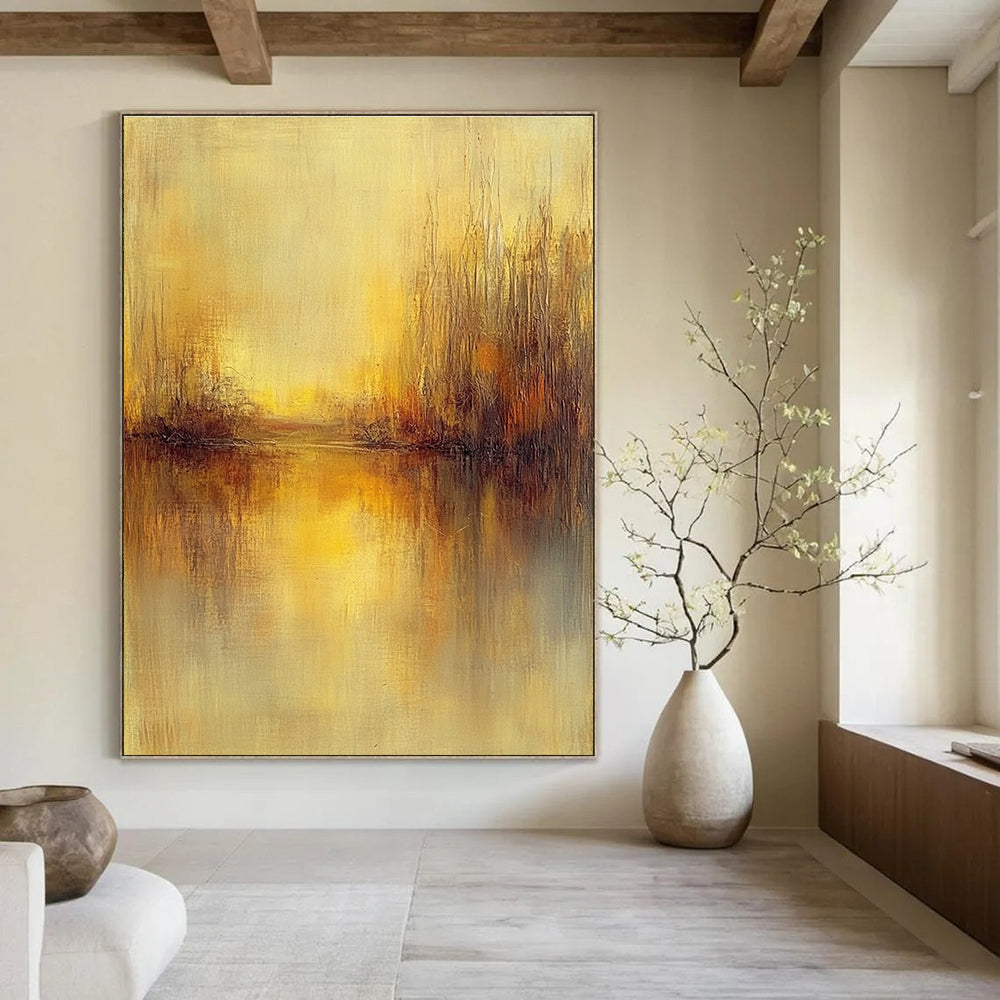 Golden River Landscape Abstract Painting for Rustic - Style Wine Cellars GAB1279