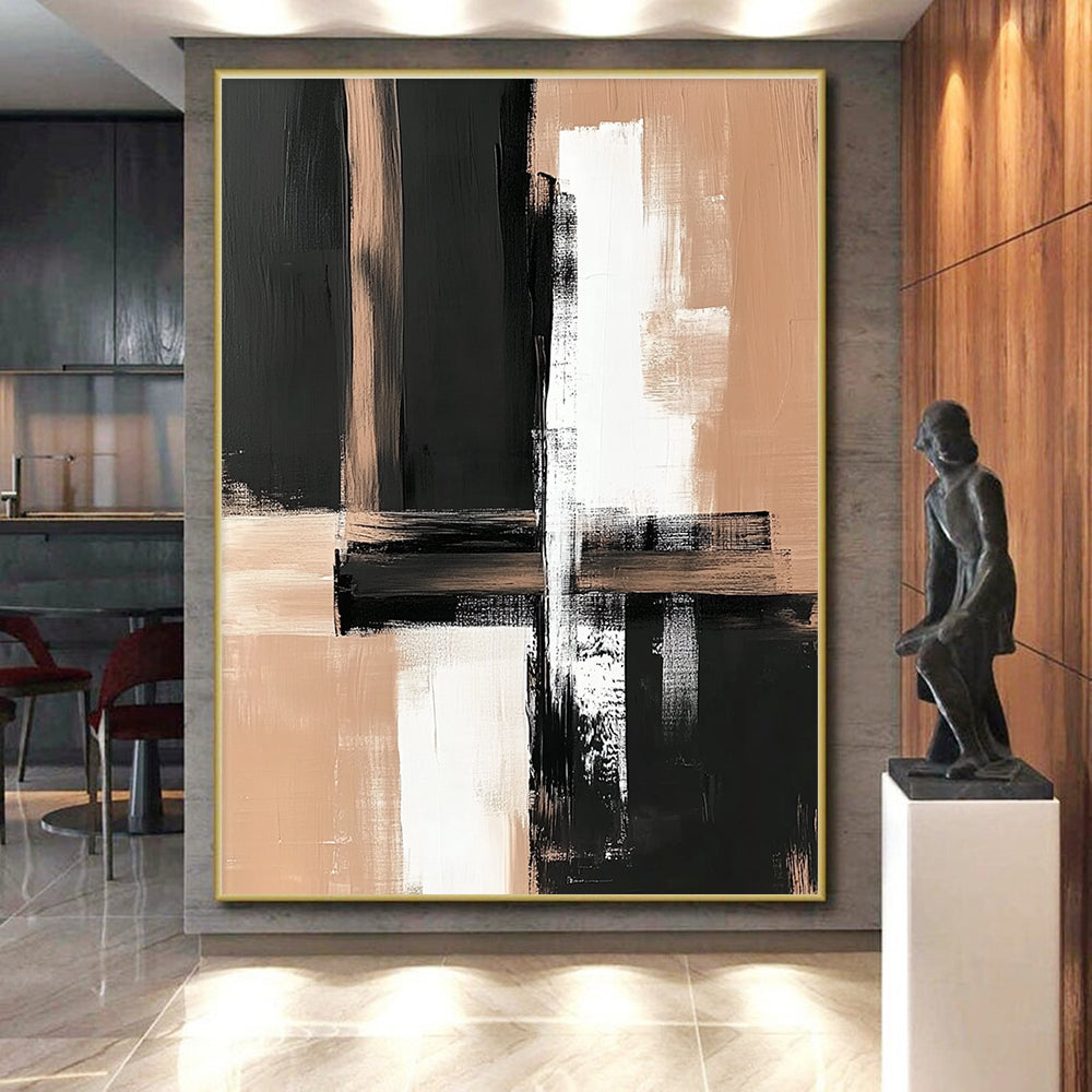 Black and Beige Abstract Painting with Bold Brushstrokes WINK861