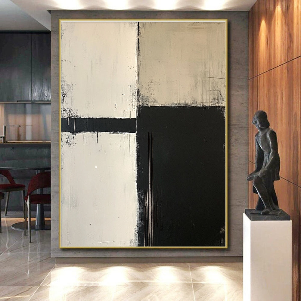 Black White Geometric Abstract Painting with Minimalist Design WINK650