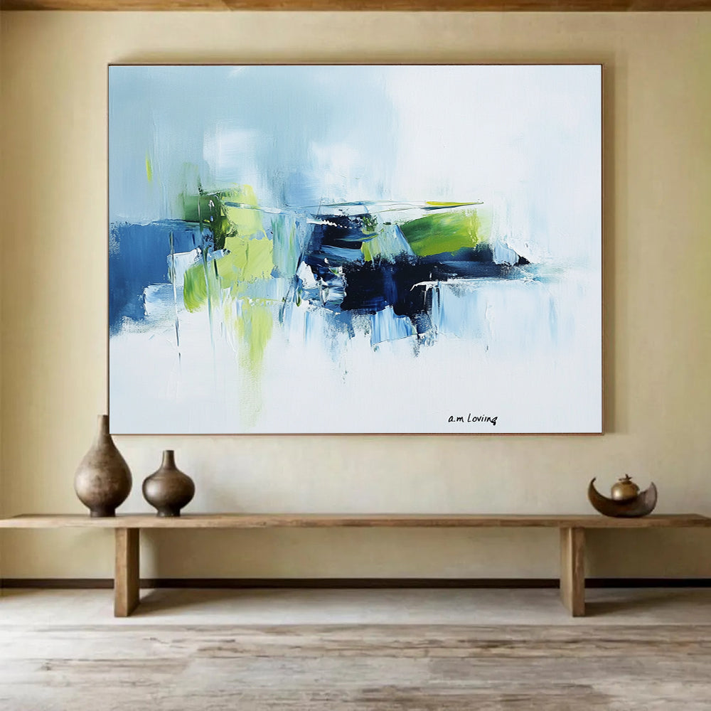 Blue and Green Abstract Landscape with Bold Brushstrokes Abstract Painting ABS373
