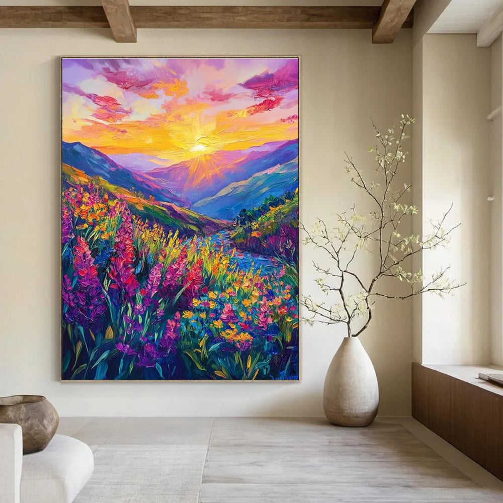 Vivid Mountain Landscape Abstract Painting for Luxury Ski Lodge Lounges HENG526