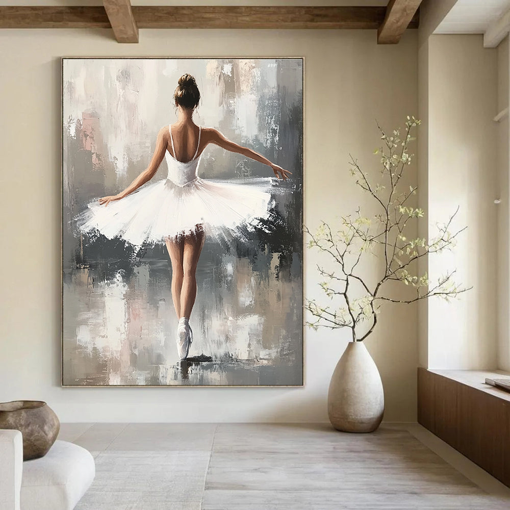 Ballerina in White Tutu Graceful Abstract Painting for Art - Loving Spaces GAB1422