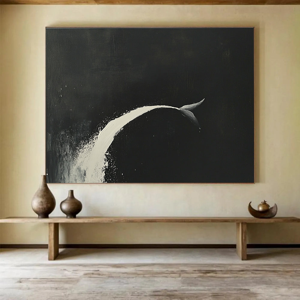 Minimalist Whale Tail with Dramatic Contrast Abstract Painting ABS345