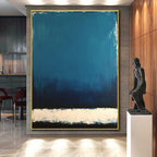 Deep Blue with White and Black Bands Abstract Painting with Layered Depth WINK027