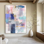 Fish and Text Collage Narrative Mixed Media Abstract Painting GAB0249