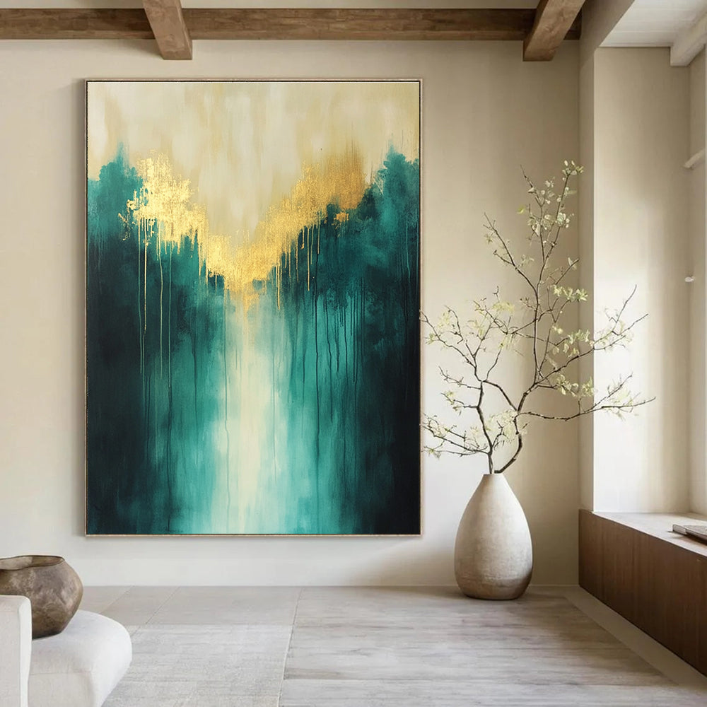 Enchanting Gold and Green Forest Abstract Painting GAB0679