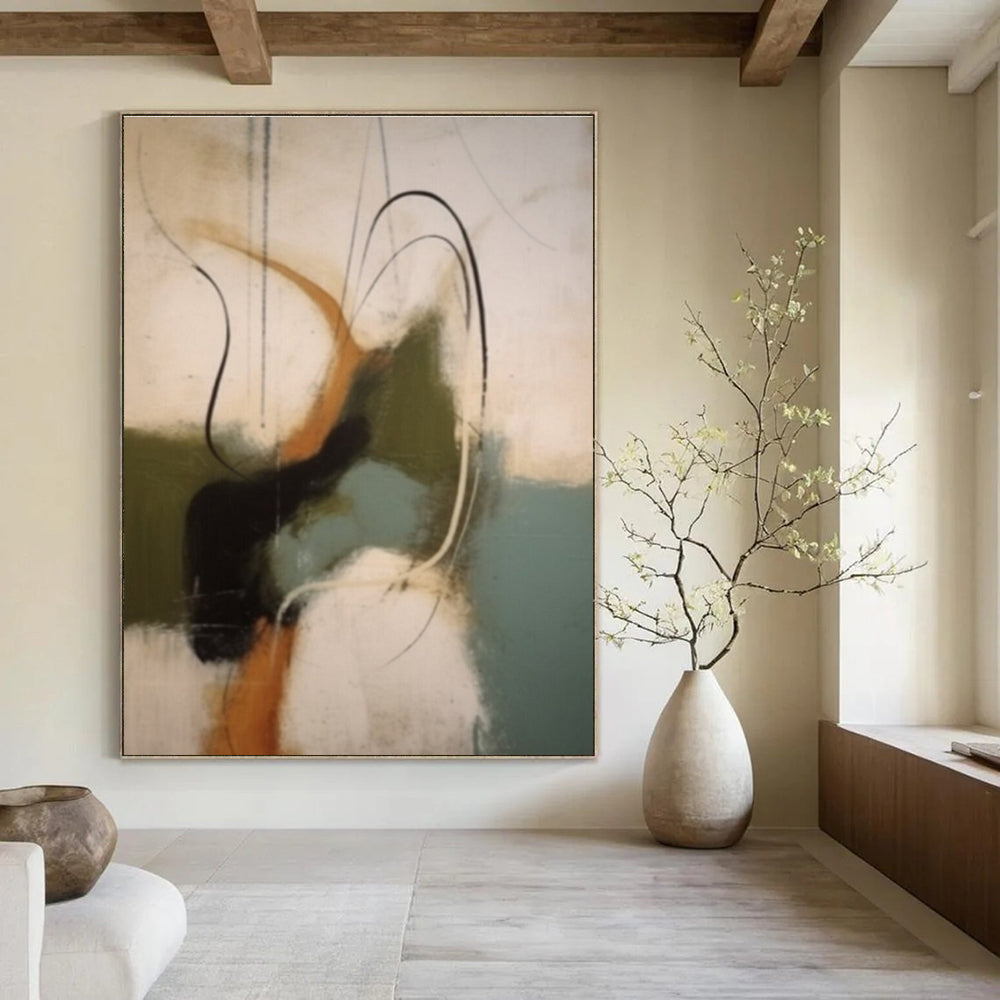 Abstract with Curved Lines in Earthy Tones Painting for Bohemian - Styled Bedrooms HENG365
