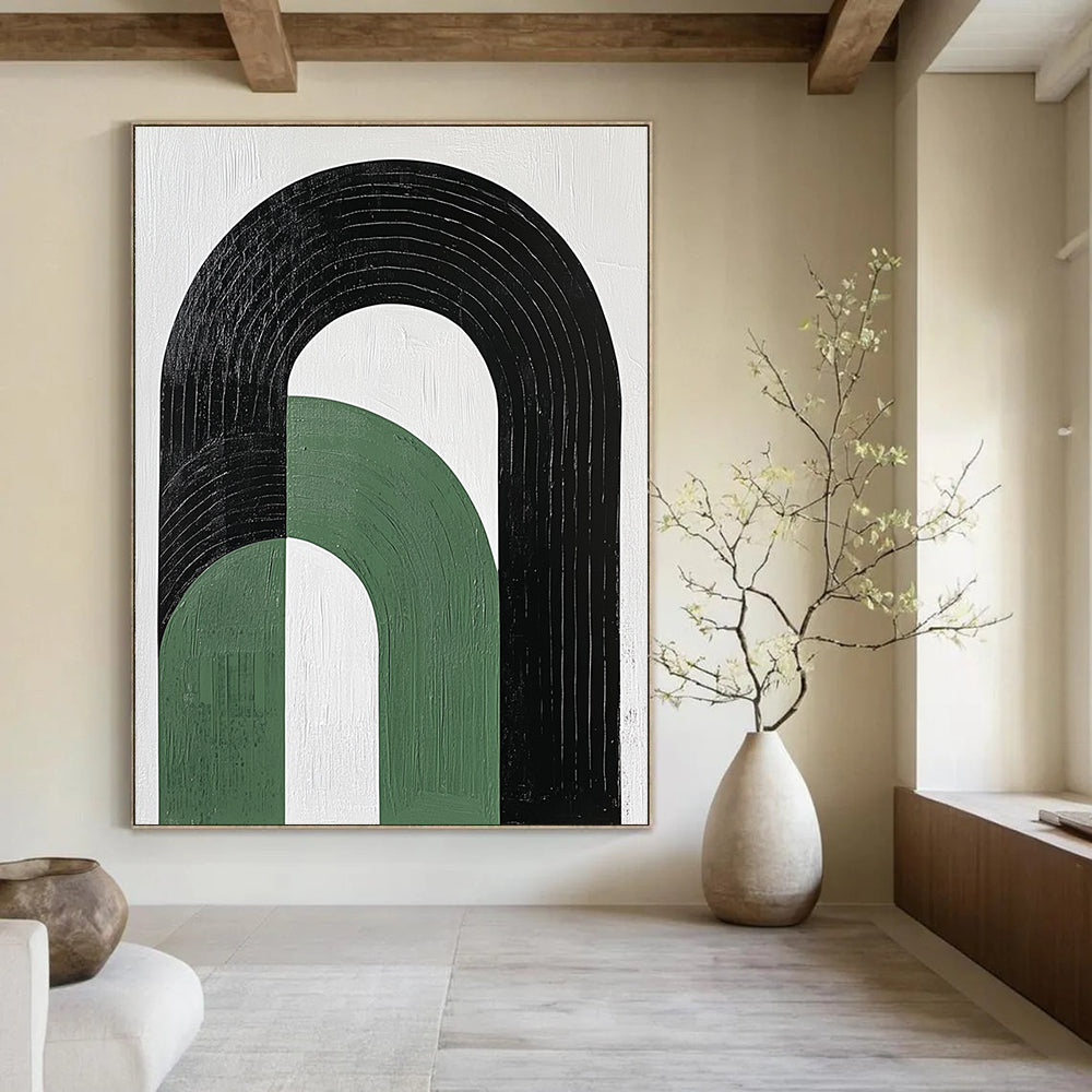 Green and Black Arches Minimalist Geometric Abstract Painting GAB0292