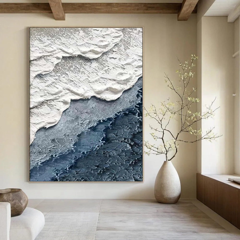 Textured Coastal Layers Abstract Painting for Minimalist Beach Homes HENG325