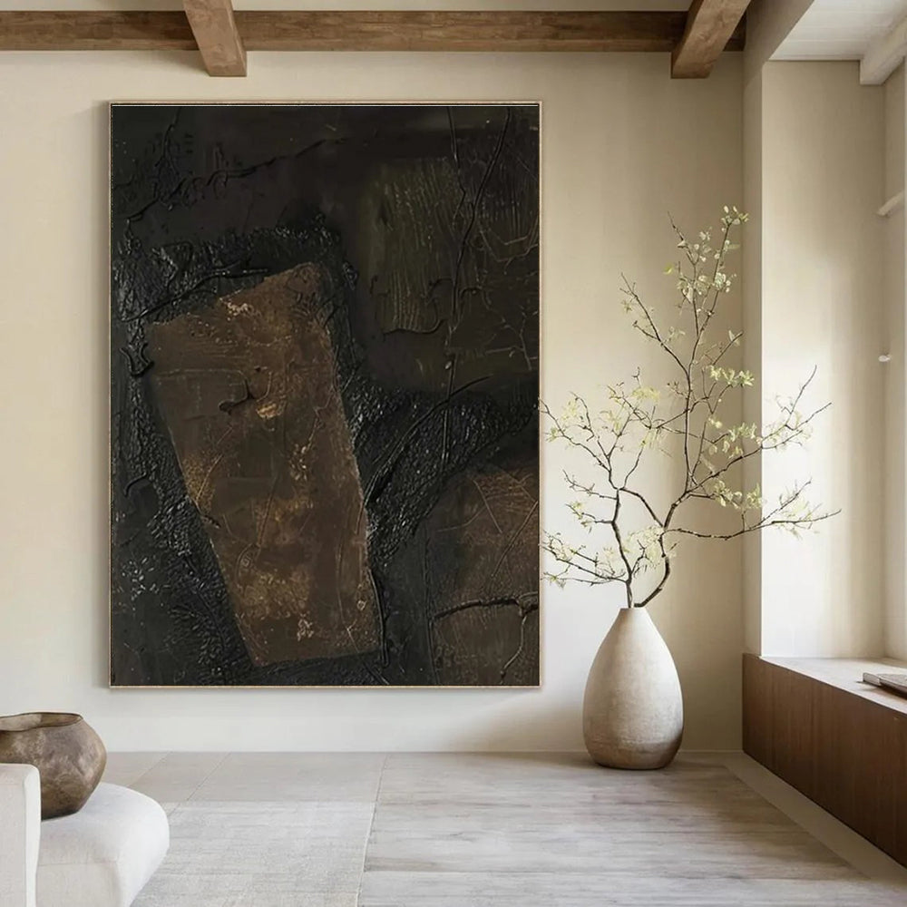 Dark Textured Abstract Composition Painting for Industrial - Chic Lofts HENG503