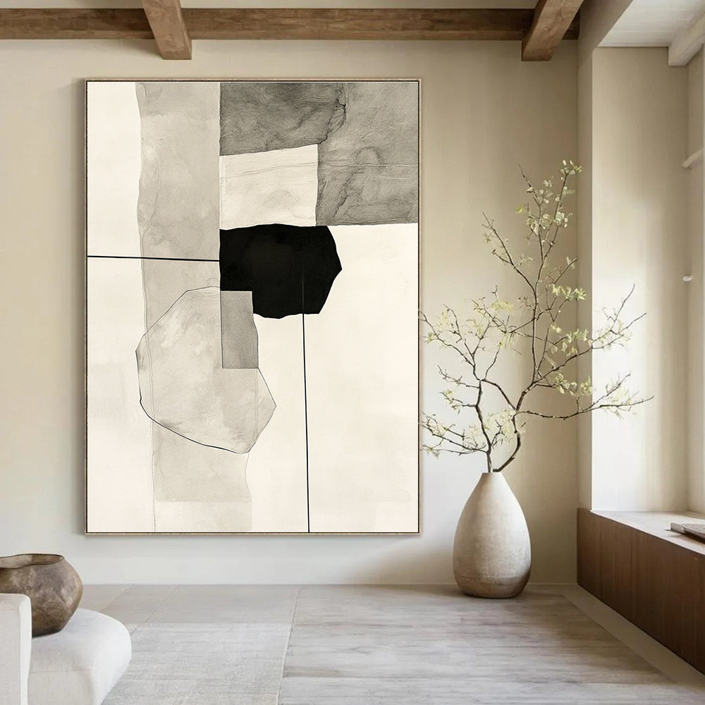 Black and White Geometric Abstract Painting for Industrial - Chic Cafés GAB0946