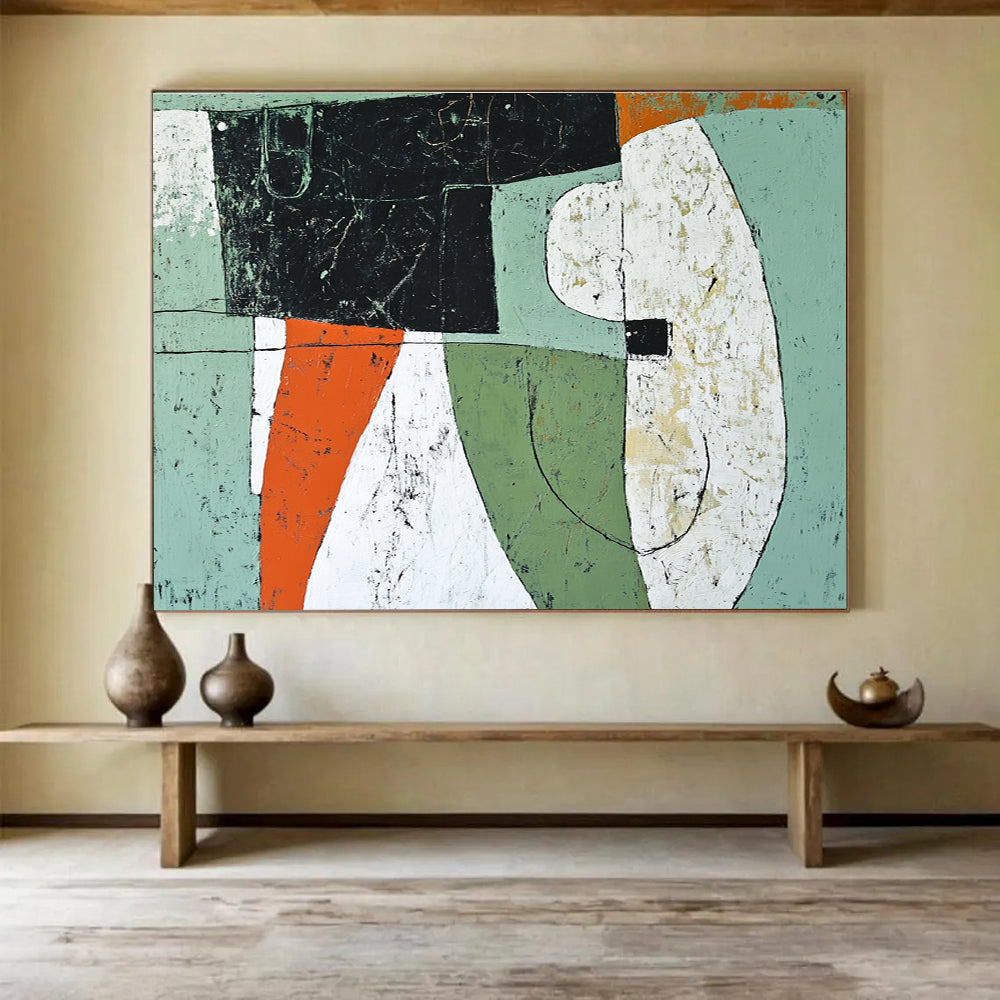 Green and Orange Abstract Shapes with Textured Surfaces Abstract Painting ABS357
