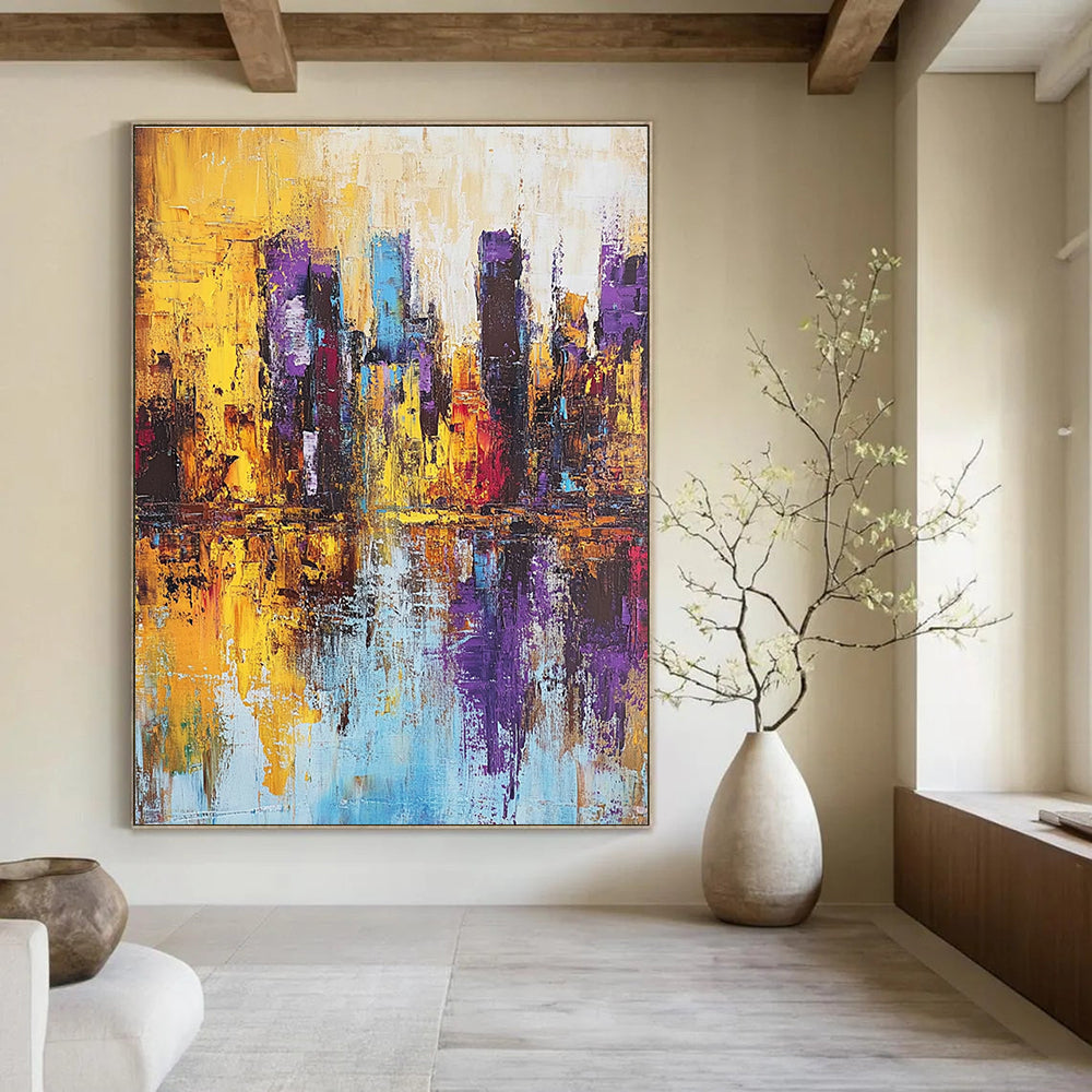 Vivid City Reflection - Colorful Urban Abstract Painting GAB0574