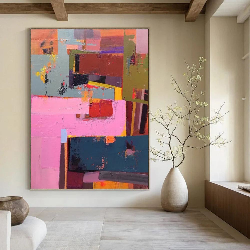 Colorful Patchwork Abstract Painting for Creative Coworking Spaces HENG032
