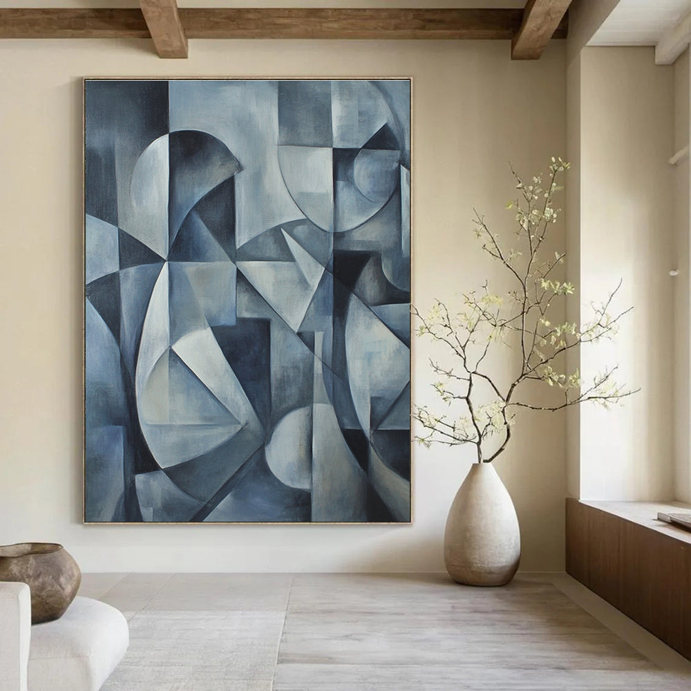 Geometric Blue Abstract Painting for Minimalist Studies GAB0751
