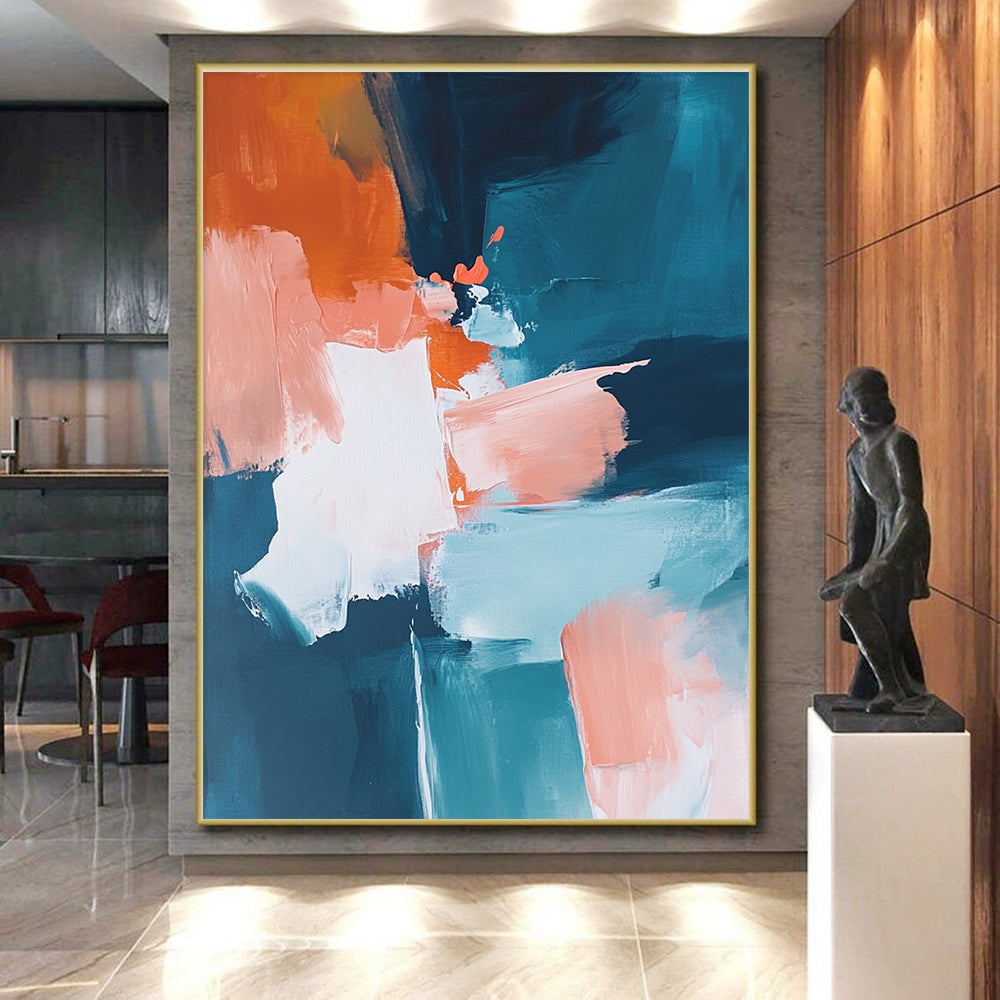 Blue Orange Block Abstract Painting with Vibrant Contrast WINK790
