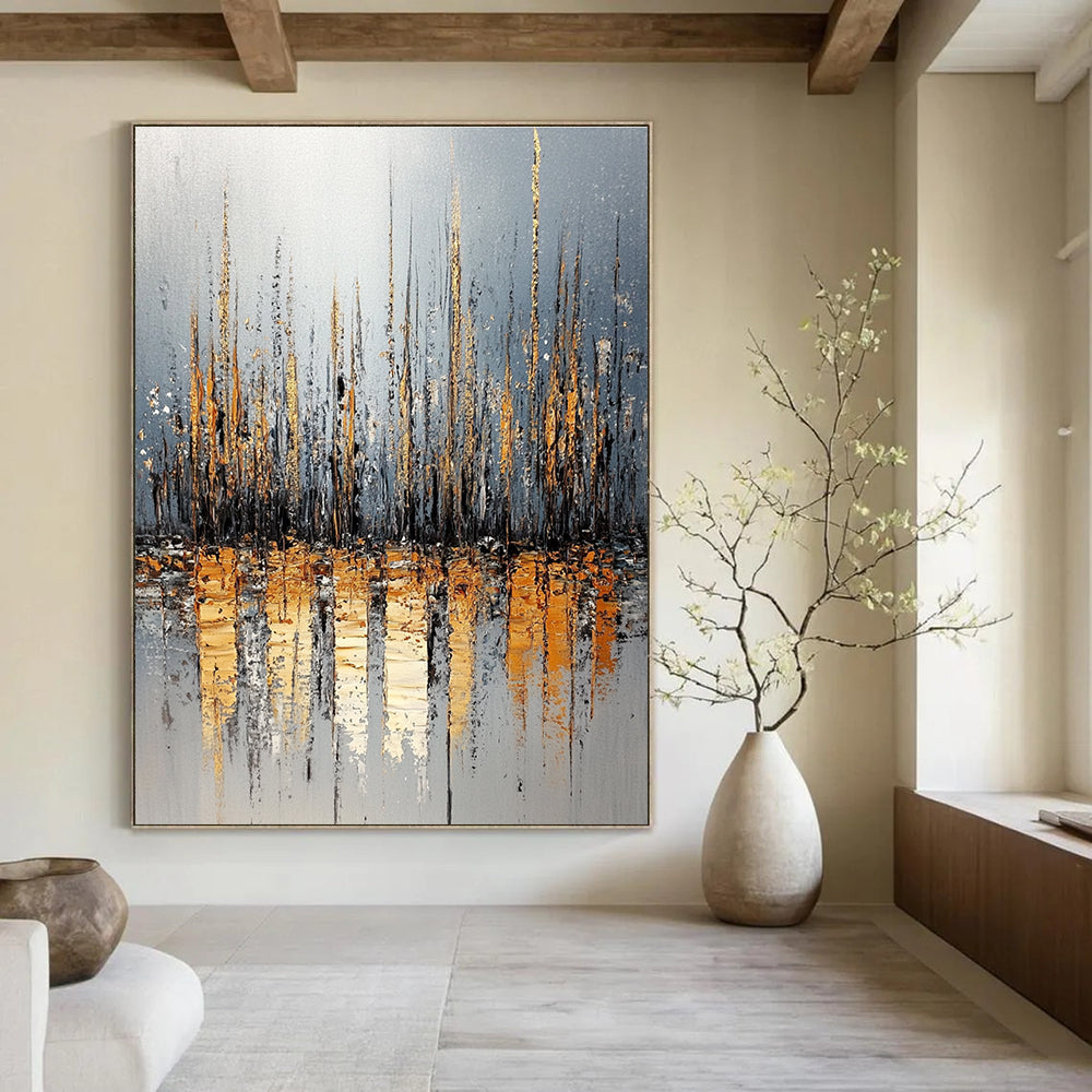 Golden Cityscape Abstract Painting for Luxurious Home Offices GAB0791